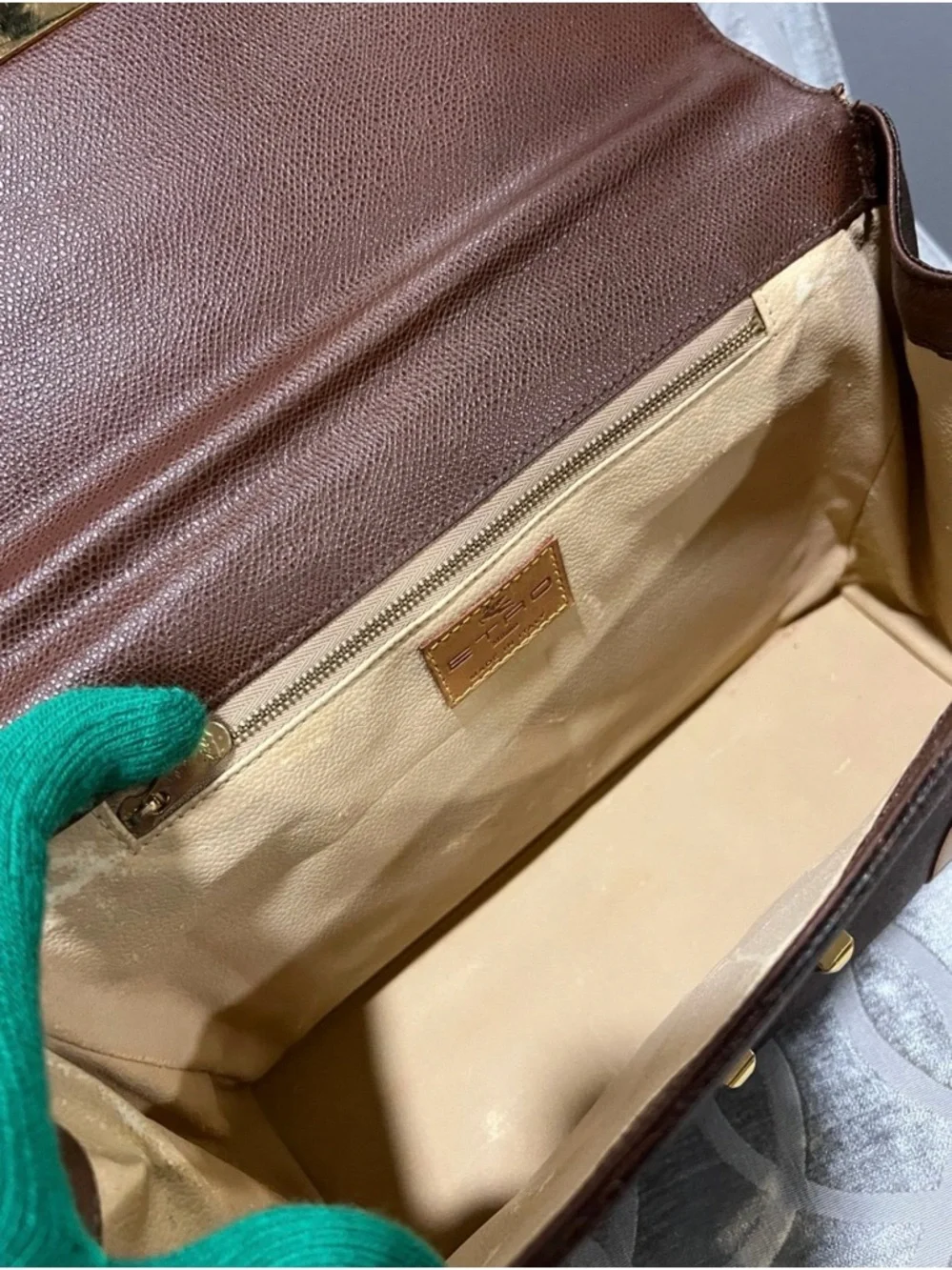 Etro Paisley Top Handle Bag Brown Leather Crossbody Italy Vintage - Picture 6 of 10